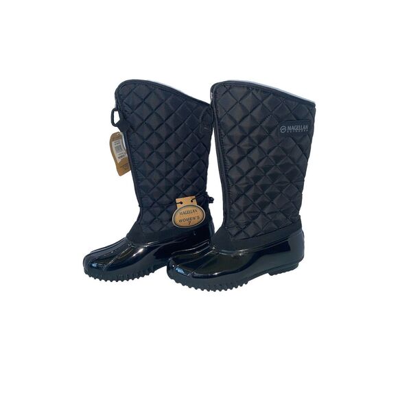 Magellan Quilted Duck Boots Rain Outdoor Faux Fur Black Rubber Zipper Womens 7 - Picture 3 of 14